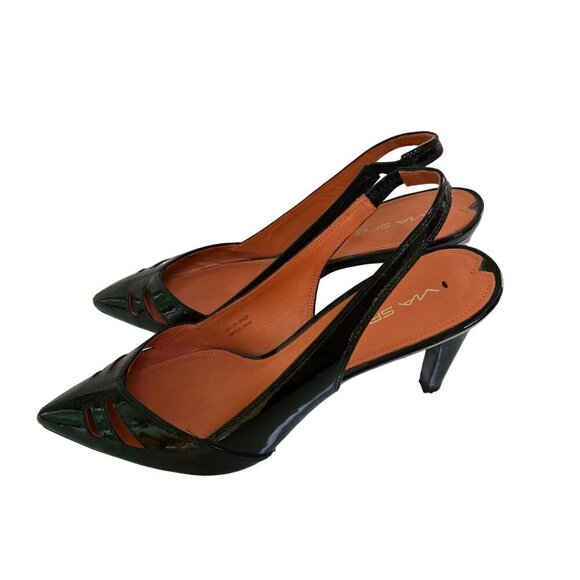 Via Spiga Gable Black Patent Leather Cut Out Point Toe Sling Back Shoes Size 9M - Picture 2 of 8